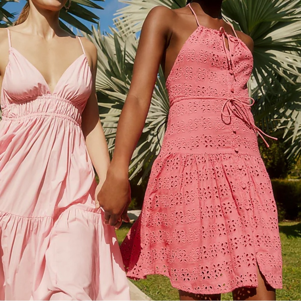 J. Crew Anguilla Mini Eyelet Halter Dress in Dark Flamingo NWT